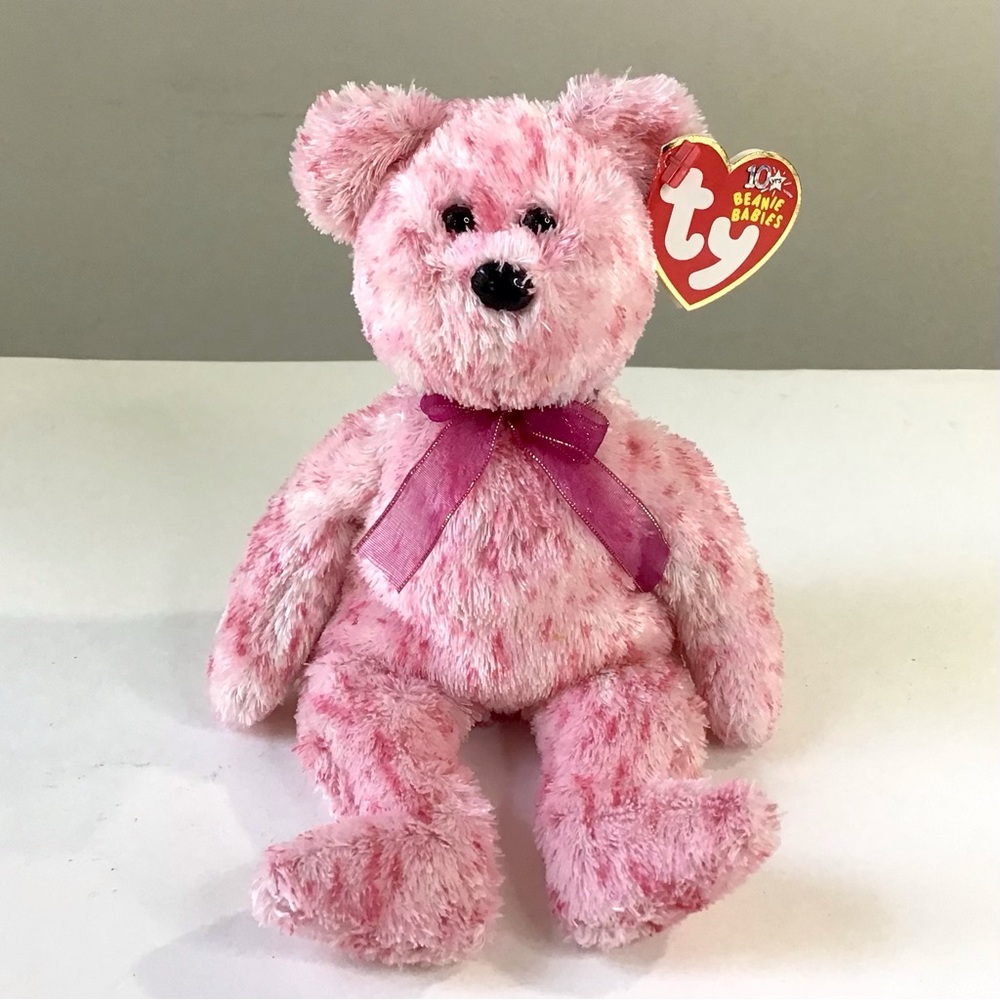 Vintage 2002 Ty Beanie Babies Smitten Pink Bear Plush Stuffed Animal Tag Retired
